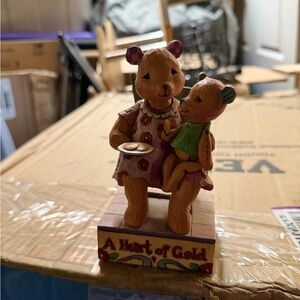 Charming Bear Figurine - Heartwarming Brown and Green Accents